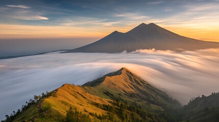 Mountains rising above a sea of clouds
