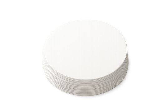 White beer coasters stacked neatly, waiting for personalized branding against transparent background