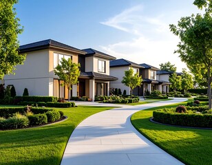 Modern homes, landscaped street