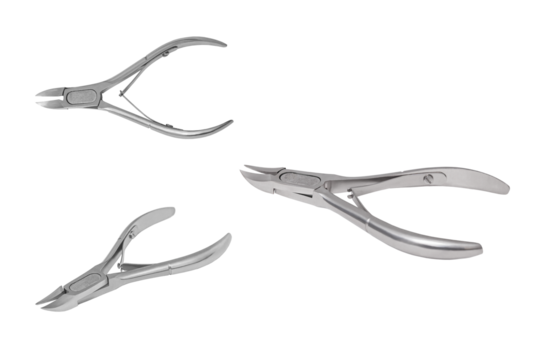 A stainless steel cuticle nipper with a precision blade and ergonomic handle, ideal for nail salons, manicure sets, and beauty tool promotions. Perfect for commercial product listings.