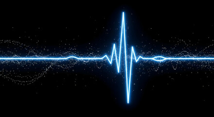 Abstract Neon Heartbeat Graphic on Black Background