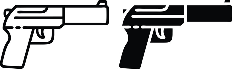 Grayscale Minimalist Vector Handgun Line Drawing with Detailed Low-Poly Design
