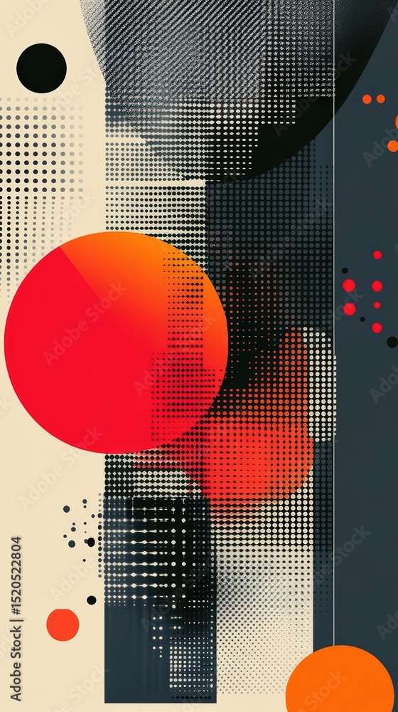 Poster dynamic halftone abstract composition with geometric shapes and vibrant color gradient