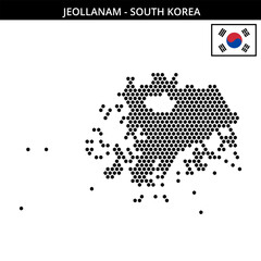 Medium hexagonal dotted map of jeollanam in South Korea