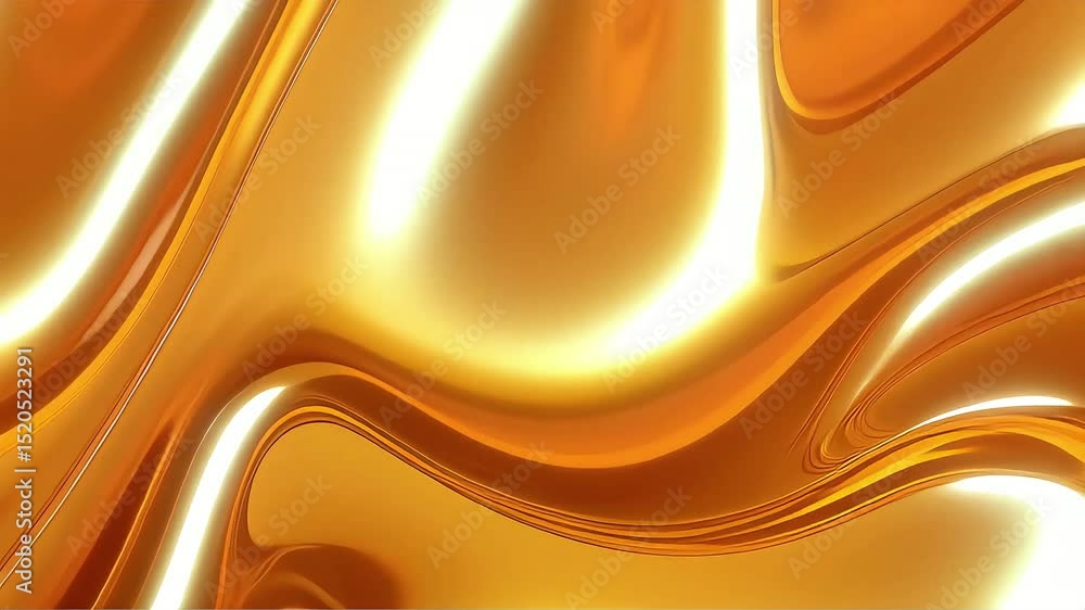 Poster golden liquid abstract motion: fluid waves and glowing lines