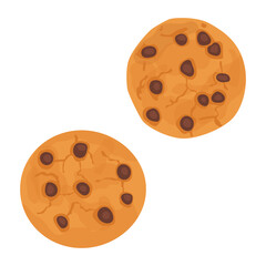 Chocolate Chip Cookies top view isolated on white background