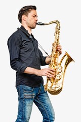 Alto saxophone artist isolated image