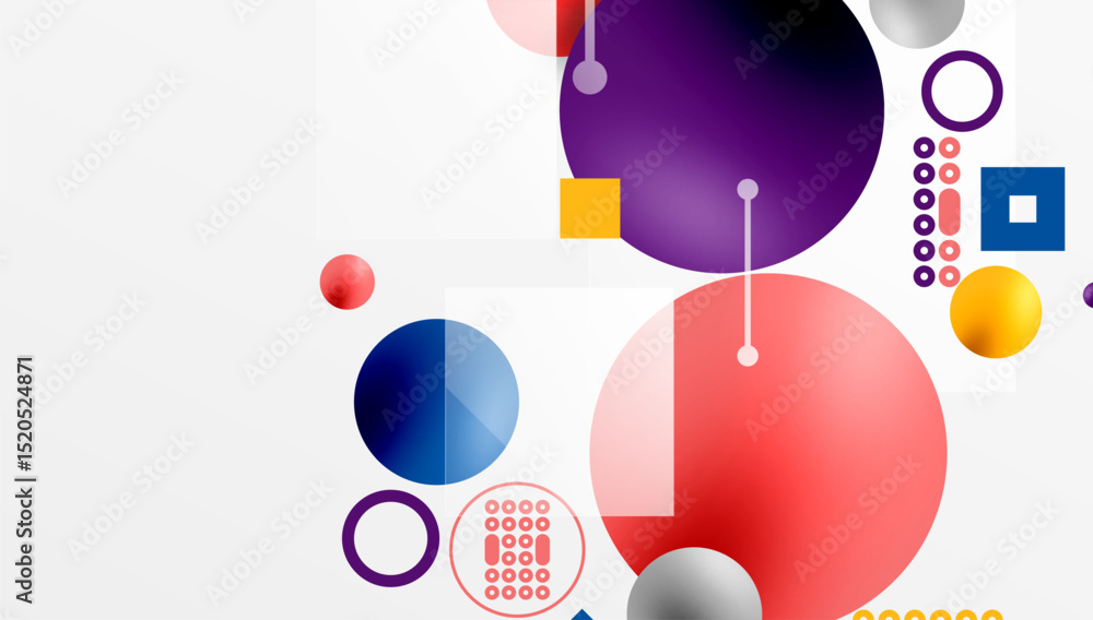 Poster abstract geometric shapes, vibrant colors, modern design. circles, squares, lines create dynamic com