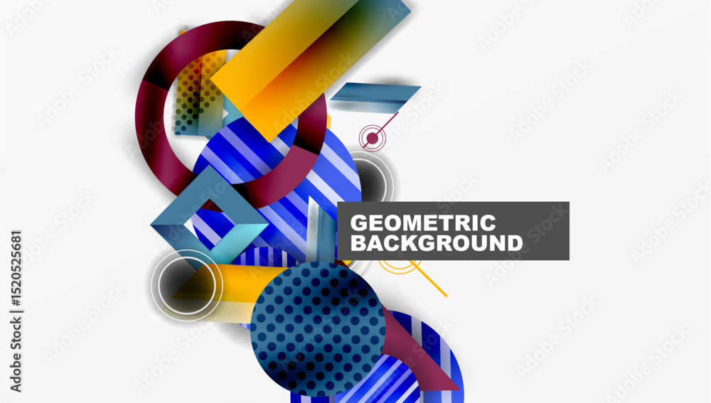 Leinwandbilder Abstract geometric composition. Vibrant shapes overlap, creating dynamic visual effect. Modern design elements present bold color palette.
