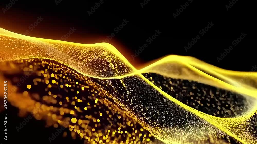 Poster golden particle waves: abstract motion background