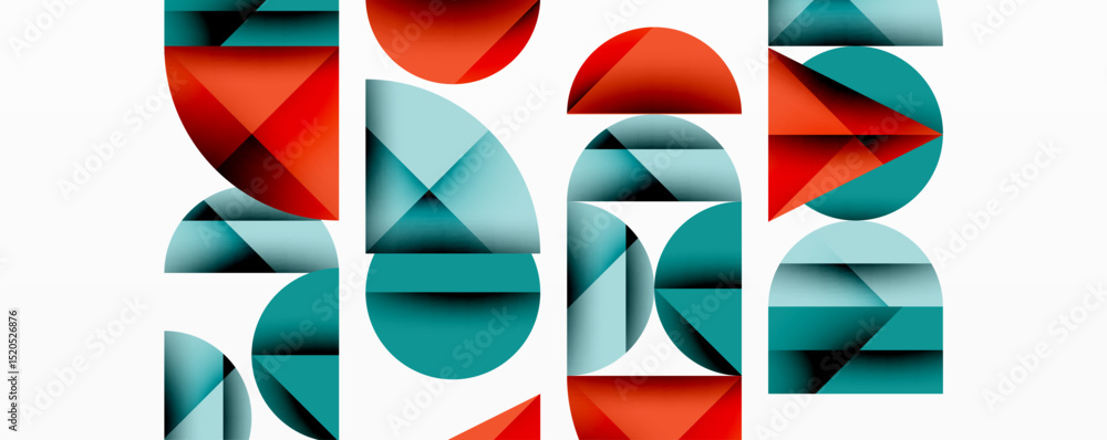 Aufkleber abstract geometric composition. red, teal shapes overlap, creating dynamic visual rhythm. minimalist