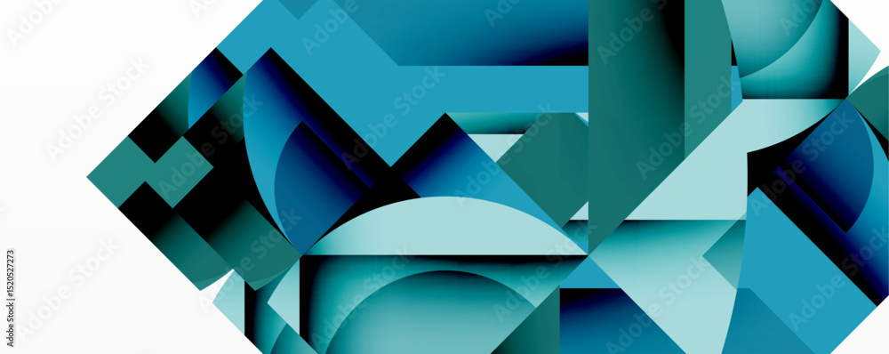 Aufkleber Abstract geometric composition. Blue shades dominate, creating dynamic shapes. Minimalist design with sharp angles, smooth curves. Modern aesthetic.