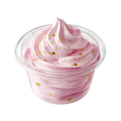 Pink frozen yogurt with gold flakes isolated on transparent background