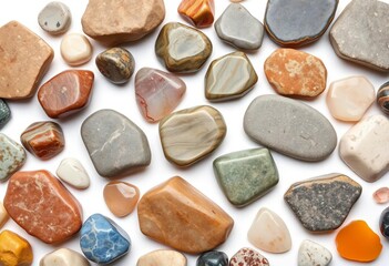 Naklejka premium Variety of flint stones, various shapes and sizes, isolated on white background, stone, flint