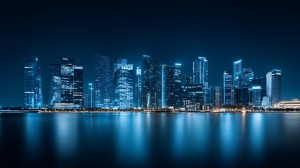 Obraz premium Cityscape reflects on calm deep blue water