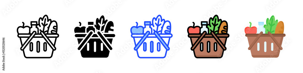 Poster grocery icon collection with multiple styles