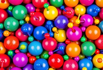 Vibrant seamless pattern featuring colorful pins playfully arranged on various balls,  art, seamless