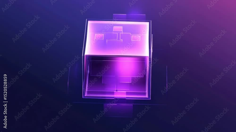 Aufkleber animated glowing cube on a dark background, an abstract object with transparent walls