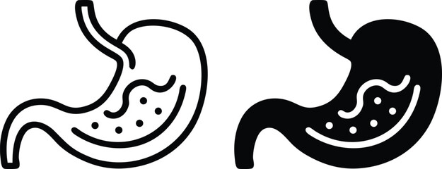 Minimalist Line Art Vector Icon of Human Stomach Anatomy with Monochrome Gray Outline