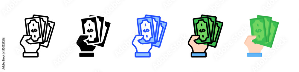 Poster cash icon collection with multiple styles