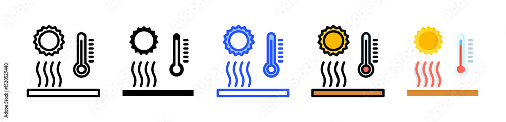 Poster heat wave icon collection with multiple styles