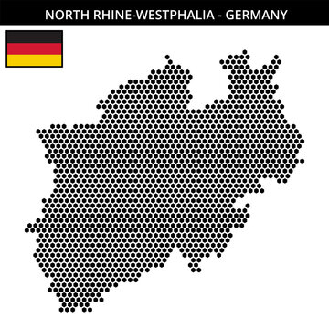 Medium hexagonal dotted map of north-rhine-westphalia in Germany