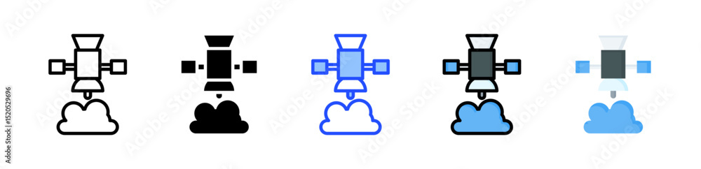 Poster satellite icon collection with multiple styles