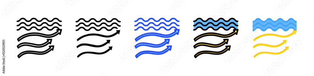 Poster ocean currents icon collection with multiple styles