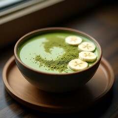 Preparing Green Smoothie Bowl with Banana Slices