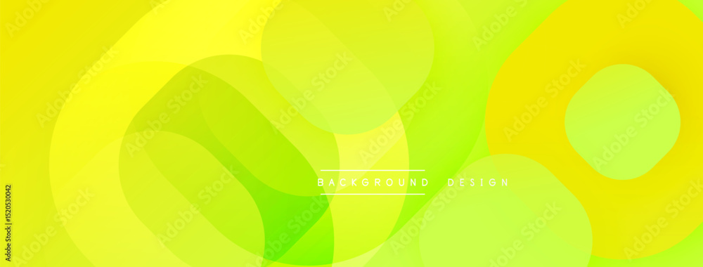 Poster Abstract yellow, green shapes overlap. Modern design, vibrant colors create dynamic visual effect. Smooth gradients present flowing composition.