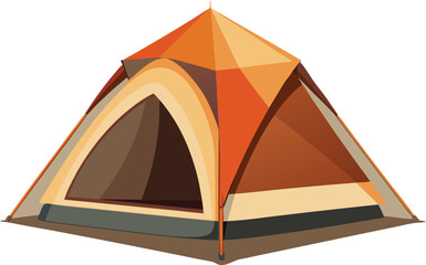 Illustration of an orange and brown dome tent for camping and adventures