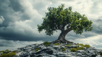 Obraz premium Solitary tree in stormy landscape