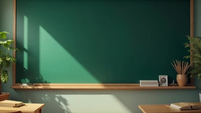 Empty green blackboard in a school classroom ready for education - Powered by Adobe