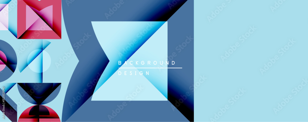 Aufkleber Abstract geometric composition. Overlapping triangles create dynamic visual effect. Blue, red hues dominate design. Modern style, suitable for backgrounds, presentations.