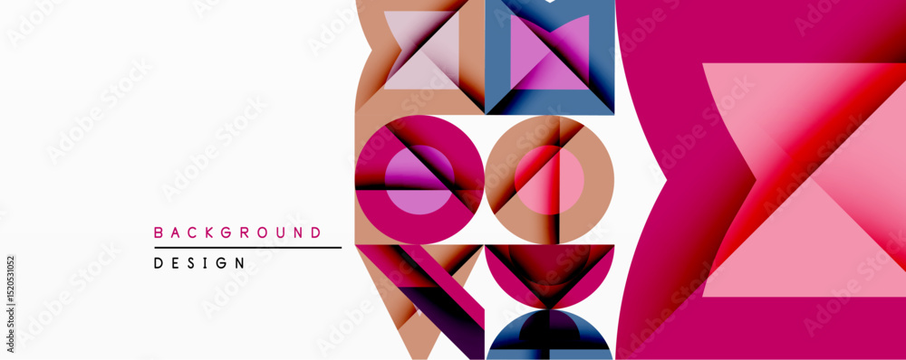 Poster abstract geometric composition. overlapping shapes create dynamic visual effect. pink, blue, beige t