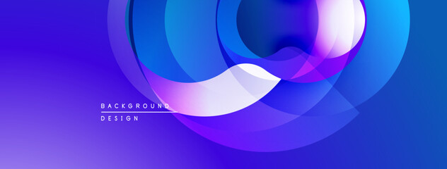 Abstract blue purple gradient design. Overlapping circles create dynamic flowing shapes, modern aesthetic. Background text reads background design.