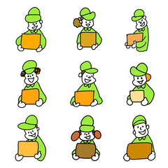 荷物を運ぶ　楽しく働く男性女性セット