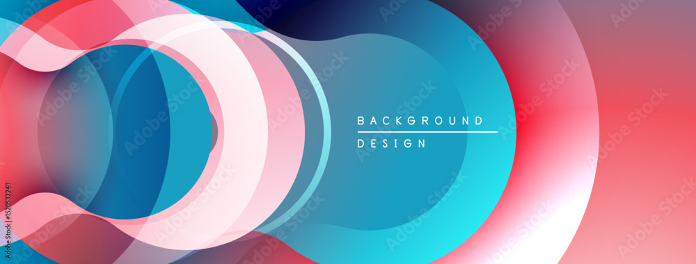 Poster Abstract flowing shapes, vibrant colors. Blue, pink, red gradients create dynamic visual effect. Modern design element.