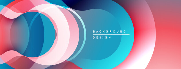 Abstract flowing shapes, vibrant colors. Blue, pink, red gradients create dynamic visual effect. Modern design element.