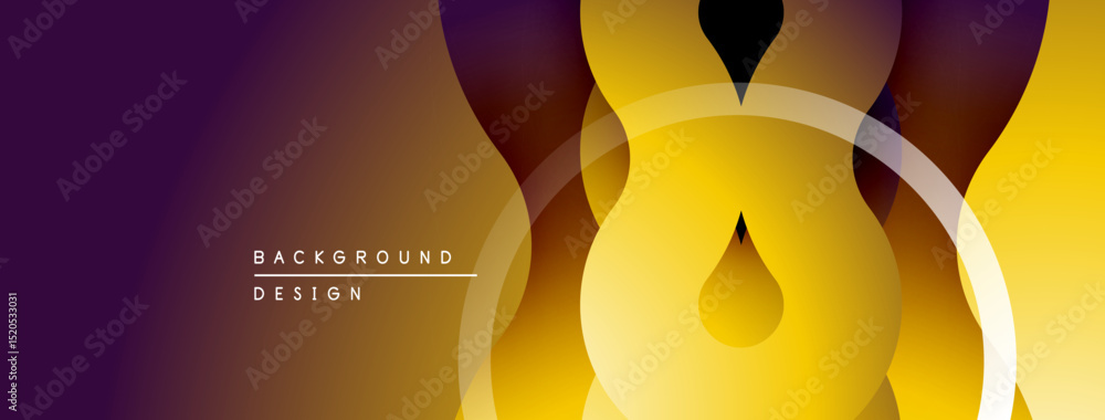 Poster abstract golden layers create dynamic visual flow. gradient purple transitions into warm yellow hues