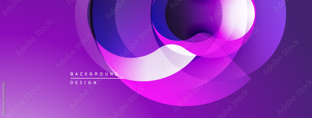 Poster abstract purple design features overlapping circles, gradients. modern, dynamic composition creates 