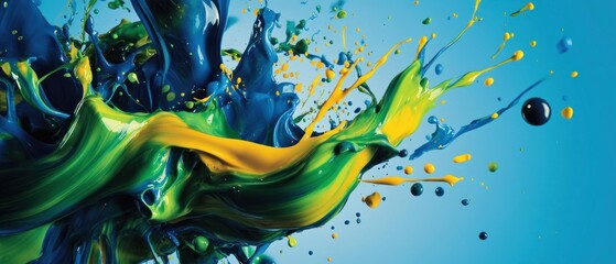 Vibrant Colors Exploding: A Symphony of Blue, Green, and Yellow Paint