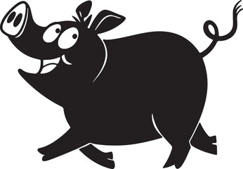 Cute Pig in Cartoon Design with Bold Lines Silhouette