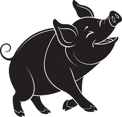 Front View of Pig Silhouette with Playful Pose and Friendly Look