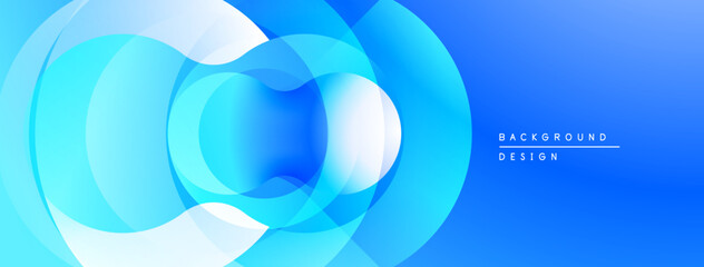 Abstract blue layers create dynamic composition. Smooth gradients, flowing shapes suggest movement, modern design aesthetic.