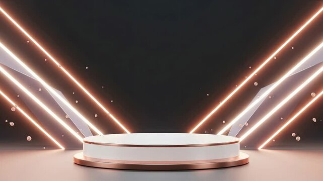 Empty Rose Gold and White Display Podium with Neon Lights