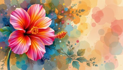 Obraz premium a vibrant floral illustration with a backdrop that transitions from yellow to blue, creating a warm and serene atmosphere