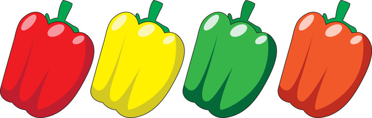 Capsicum Bell Pepper Vegetable With Different Color Food Vector