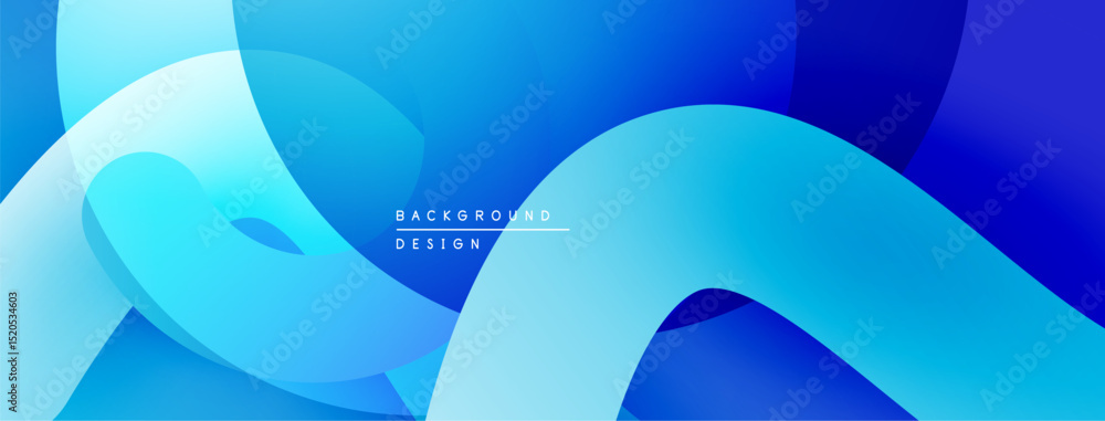 Poster abstract blue layers create flowing shapes. gradient colors suggest depth, modern design elements pr