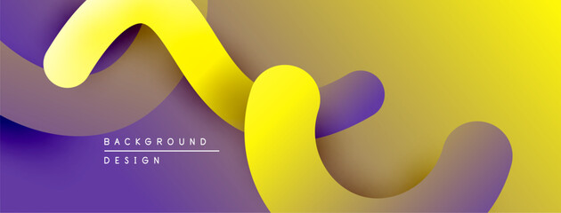 Abstract fluid shapes, yellow, purple gradients. Modern design, smooth curves, vibrant colors, background texture.
